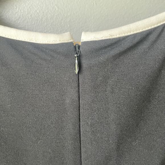 TALBOTS PONTE KNIT DRESS SIZE 6-BLACK-IVORY TRIM-BACK ZIP & SLIT-SHORT SLEEVES - Picture 11 of 11